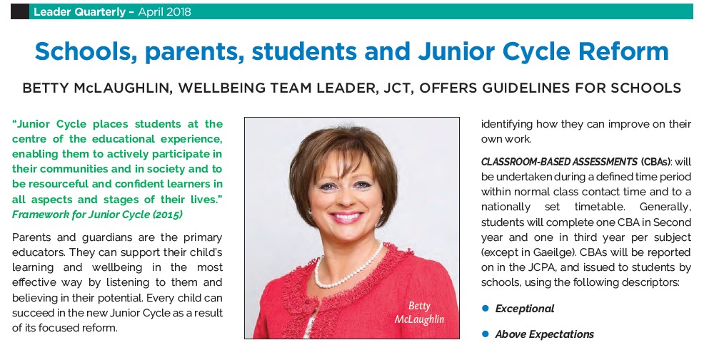 BETTY McLAUGHLIN, WELLBEING TEAM LEADER, JCT, OFFERS GUIDELINES FOR SCHOOLS