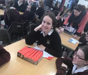 Transition Years  explaining and playing their own designed mathematical board games with the First Years for Math's Week.