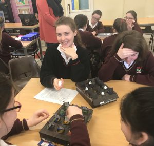 Transition Years  explaining and playing their own designed mathematical board games with the First Years for Math's Week.